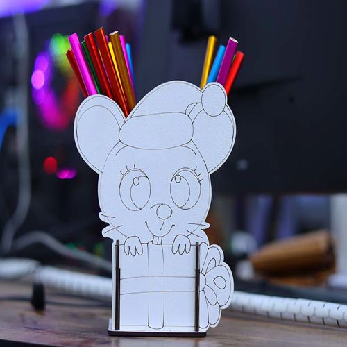 طرح جا مداد موشواره میز سازماندهنده میلیمتری برش لیزری - mouse pencil holder desk organizer 3mm laser cut ve - برای دستگاه CNC چوب و لیزر (سی ان سی)
