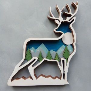 طرح دیوارپوش چندلایه گوزن گل - multilayer deer wall hanging ve - برای دستگاه CNC چوب و لیزر (سی ان سی)