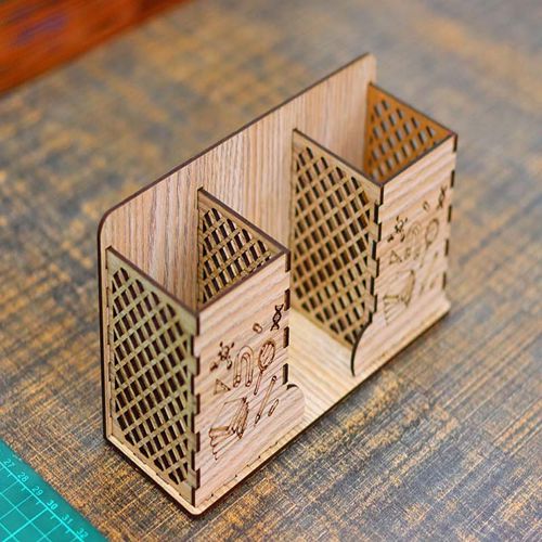 طرح میز اداری سازماندهنده قلم چوبی جا مداد پایه 3میلیمتری برش لیزر - office desk organizer wooden pen holder pencil stand 3mm laser cut ve - برای دستگاه CNC چوب و لیزر (سی ان سی)