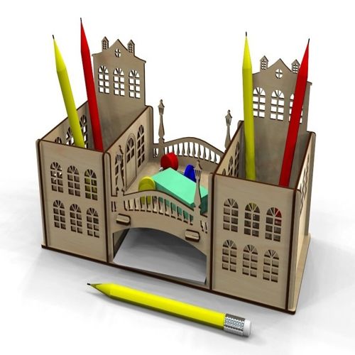طرح قلم جا نگهدارنده میز سازماندهنده برش لیزری - old city theme pen holder desk organizer laser cut ve - برای دستگاه CNC چوب و لیزر (سی ان سی)