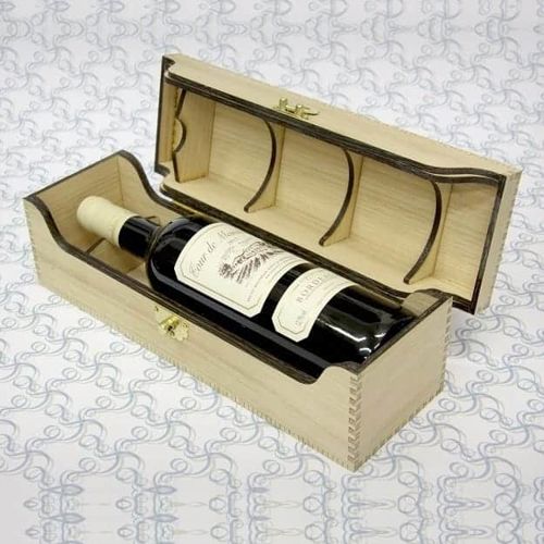 طرح جعبه نوشابه چوبی لولا زیبا یک بطری لیزری - one bottle elegant hinged wooden wine box laser cut ve - برای دستگاه CNC چوب و لیزر (سی ان سی)