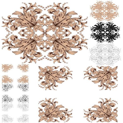 طرح بسته تزئینات باروک برای برش لیزری - ornament baroque pack for laser cutting ve - برای دستگاه CNC چوب و لیزر (سی ان سی)