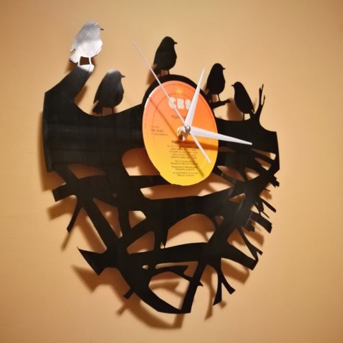 طرح ساعت وینیل پرندگان روی شاخه - orologio vinile clock uccelli su ramo - برای دستگاه CNC چوب و لیزر (سی ان سی)