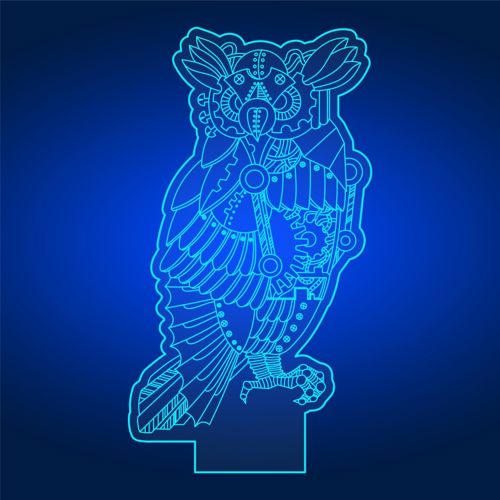 طرح جغد سه بعدی توهم لامپ - owl 3d illusion lamp ve - برای دستگاه CNC چوب و لیزر (سی ان سی)