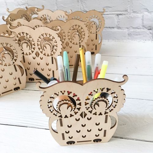 طرح جا قلمی جغد برای برش لیزری - owl pen holder for laser cutting ve - برای دستگاه CNC چوب و لیزر (سی ان سی)