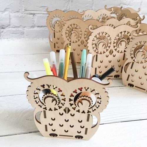 طرح جا مداد چوبی قلم قلم گلدانی جغد لیزری - owl pen pot wooden pencil holder laser cut ve - برای دستگاه CNC چوب و لیزر (سی ان سی)