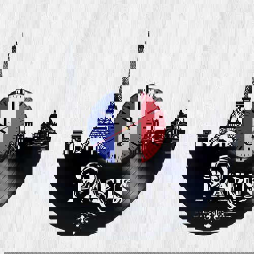 طرح ساعت دیواری رومیزی وینیل پاریس فرانسه - paris france vinyl record wall clock - برای دستگاه CNC چوب و لیزر (سی ان سی)