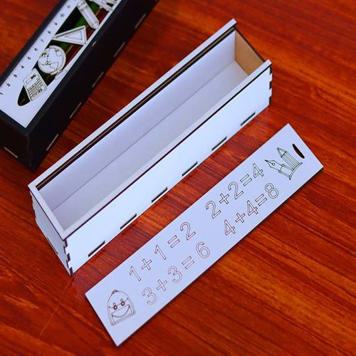طرح جعبه مداد چوبی خودکار سازماندهنده جعبه هندسه میلی‌متری برش لیزری - pencil box wooden pen organizer geometry box 3mm laser cut - برای دستگاه CNC چوب و لیزر (سی ان سی)