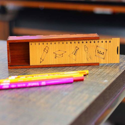 طرح جعبه مداد چوبی مدرسه‌ای جعبه مداد با درب کشویی میلی‌متری برش لیزری - pencil box wooden school pencil case box with sliding lid 3mm laser cut - برای دستگاه CNC چوب و لیزر (سی ان سی)