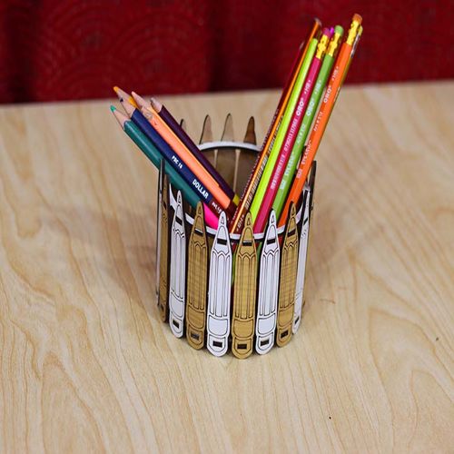 طرح جعبه طراحی مداد گرد جا خودکاری برای بچه‌ها میلی‌متری برش لیزری - pencil design box round pen holder for kids 3mm laser cut - برای دستگاه CNC چوب و لیزر (سی ان سی)