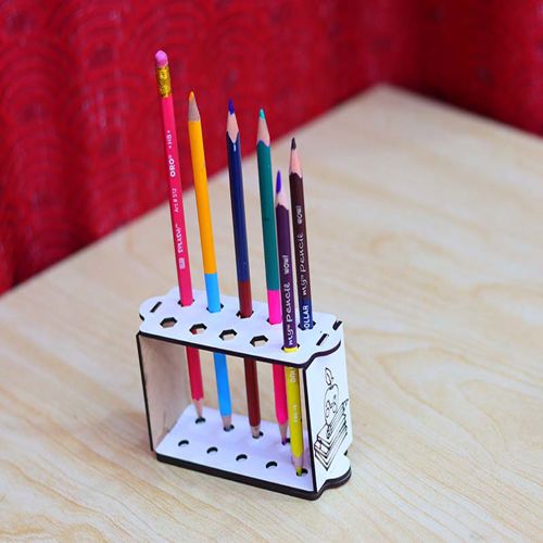 طرح قالب جا مداد مداد میلی‌متری برش لیزری - pencil holder template 10 pencils stand 3mm laser cut ve - برای دستگاه CNC چوب و لیزر (سی ان سی)