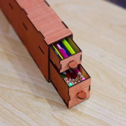 طرح جا مداد قالب قلم چوبی 3mm برش لیزری - pencil holder template wooden pen case 3mm laser cut ve - برای دستگاه CNC چوب و لیزر (سی ان سی)