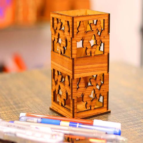 طرح جا مداد چوبی قلم سازماندهنده جعبه مداد میلیمتری لیزر - pencil holder wooden pen organizer pencil box 3mm laser cut - برای دستگاه CNC چوب و لیزر (سی ان سی)