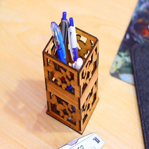 طرح جا مداد چوبی خودکار سازماندهنده جعبه مداد میلی‌متری برش لیزری - pencil holder wooden pen organizer pencil box 3mm laser cut ve - برای دستگاه CNC چوب و لیزر (سی ان سی)