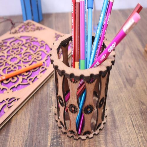 طرح جا قلمی میلی‌متری برش لیزری - pen holder 3mm laser cut ve - برای دستگاه CNC چوب و لیزر (سی ان سی)
