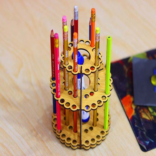 طرح جا قلمی تزئینی میز سازماندهنده مداد پایه میلیمتری برش لیزری - pen holder decorative desk organizer pencil stand 3mm laser cut ve - برای دستگاه CNC چوب و لیزر (سی ان سی)