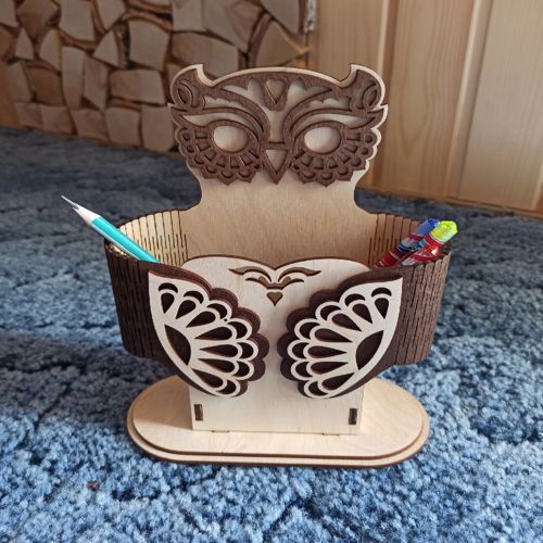 طرح جا قلمی جغد شکل میز سازماندهنده برای برش لیزری - pen holder owl shaped desk organizer for laser cut ve - برای دستگاه CNC چوب و لیزر (سی ان سی)