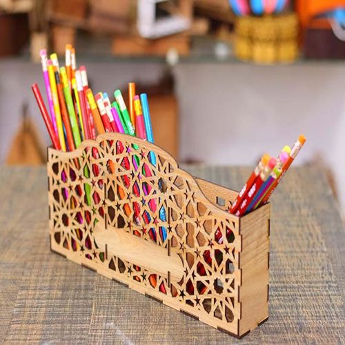 طرح قالب جا قلمی میز سازماندهنده میلیمتری برش لیزری - pen holder template desk organizer 3mm laser cut - برای دستگاه CNC چوب و لیزر (سی ان سی)