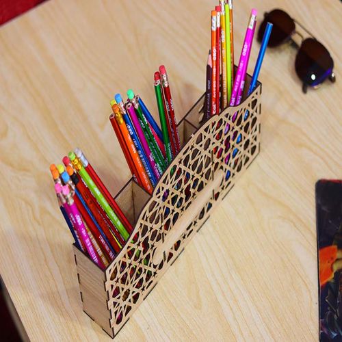 طرح قالب جا قلمی میز سازماندهنده 3mm برش لیزر - pen holder template desk organizer 3mm laser cut ve - برای دستگاه CNC چوب و لیزر (سی ان سی)