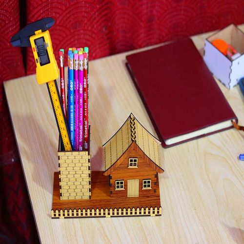 طرح قالب جا قلمی خانه جعبه مداد قالب 3mm برش لیزری - pen holder template house pencil box template 3mm laser cut ve - برای دستگاه CNC چوب و لیزر (سی ان سی)