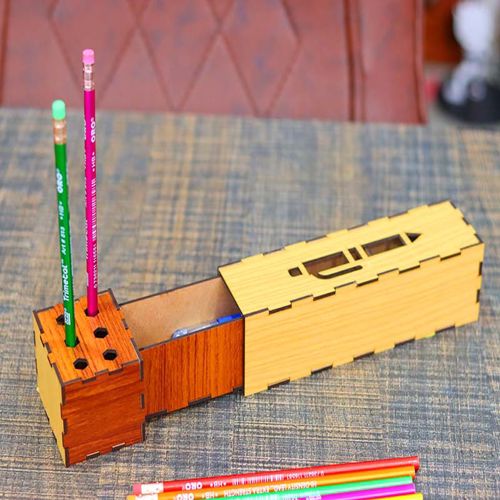 طرح قالب جا قلمدان جعبه مداد میلی‌متری برش لیزری - pen holder template pencil case box 3mm laser cut - برای دستگاه CNC چوب و لیزر (سی ان سی)