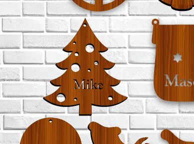 طرح تزیین درخت کریسمس شخصی لیزر - personalized christmas tree ornament laser cut - برای دستگاه CNC چوب و لیزر (سی ان سی)
