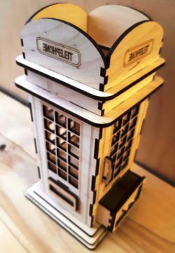 طرح کیوسک تلفن جا قلم نگهدارنده برای برش لیزری - phone booth pen holder for laser cut ve - برای دستگاه CNC چوب و لیزر (سی ان سی)