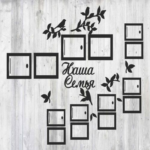طرح قاب عکس خانواده ما با پرندگان برای برش لیزری - photo frame our family with birds for laser cut ve - برای دستگاه CNC چوب و لیزر (سی ان سی)