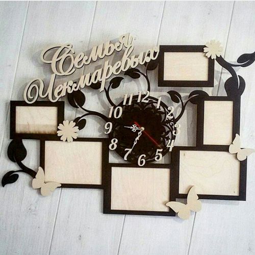 طرح قاب عکس با ساعت برای برش لیزری - photo frame with clock for laser cutting ve - برای دستگاه CNC چوب و لیزر (سی ان سی)