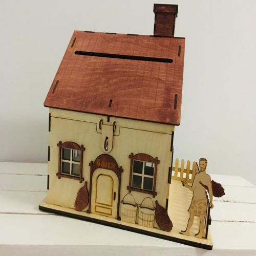 طرح قلک خانه سکه بانک پس‌انداز جعبه برای برش لیزری - piggy bank house coin bank saving box for laser cut ve - برای دستگاه CNC چوب و لیزر (سی ان سی)