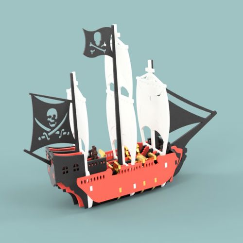 طرح کشتی دزدان دریایی برای برش لیزری - pirate ship for laser cut ve - برای دستگاه CNC چوب و لیزر (سی ان سی)