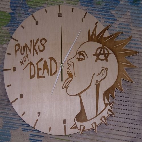 طرح ساعت دیواری پانک غیر کور برای برش لیزری - punks not dead wall clock for laser cut ve - برای دستگاه CNC چوب و لیزر (سی ان سی)
