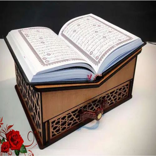 طرح پایه قرآن با کشو برای برش لیزری ورژن - quran stand with drawerfor laser cut ve - برای دستگاه CNC چوب و لیزر (سی ان سی)