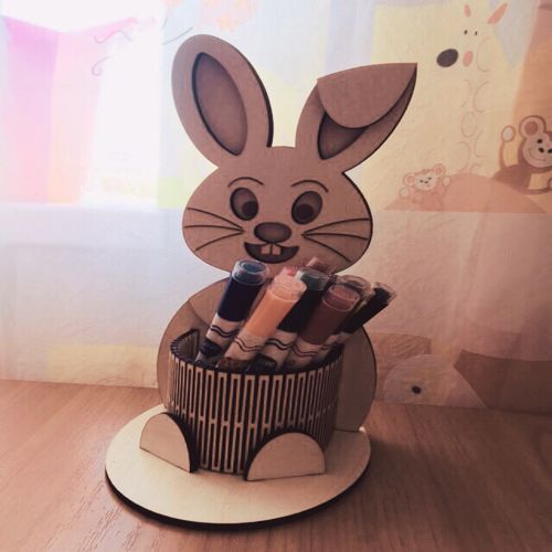 طرح جا مداد قلم خرگوش برای برش لیزری - rabbit pen pencil holder for laser cut ve - برای دستگاه CNC چوب و لیزر (سی ان سی)