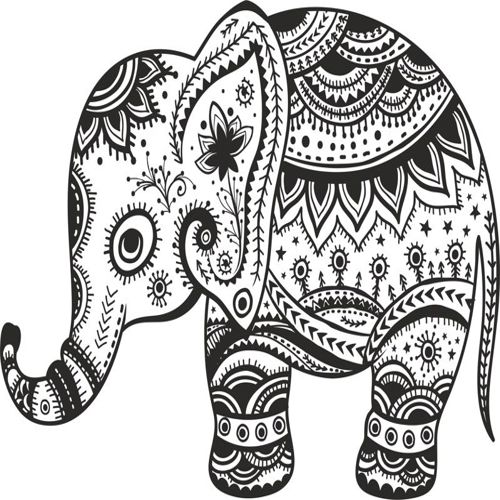 طرح گل گلدار فیل گل - retro floral elephant ve - برای دستگاه CNC چوب و لیزر (سی ان سی)