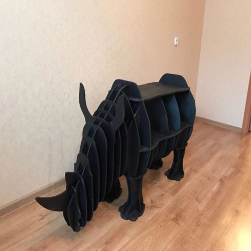 طرح قفسه کتاب کرگدن میلی‌متری برش لیزری سه بعدی پازل - rhino bookshelf 8mm laser cut 3d puzzle ve - برای دستگاه CNC چوب و لیزر (سی ان سی)