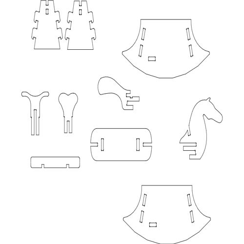 طرح پازل اسب گهواره‌ای - rocking horse puzzle - برای دستگاه CNC چوب و لیزر (سی ان سی)