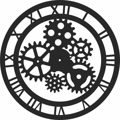 طرح اعداد رومی چرخ دنده ساعت - roman numerals gear clock - برای دستگاه CNC چوب و لیزر (سی ان سی)