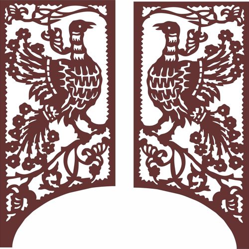 طرح تزئینی گل دار درز خروس برای برش لیزری - rooster decor seamless floral jali panel for laser cutting - برای دستگاه CNC چوب و لیزر (سی ان سی)