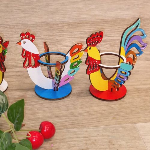 طرح جا تخم خروس تزئینات عید عید برای برش لیزری - rooster egg holder easter decorations for laser cut ve - برای دستگاه CNC چوب و لیزر (سی ان سی)