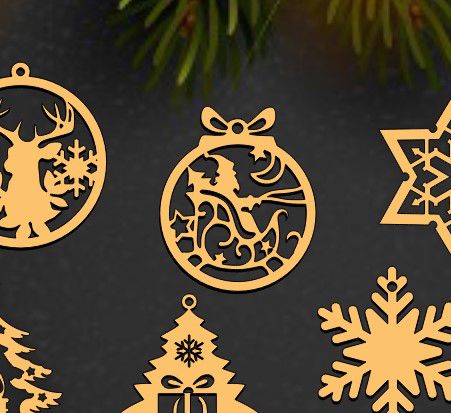 طرح round-santa-sleigh-stars-moon-hanging-ornament-christmas-tree-bauble-decoration-laser-cut