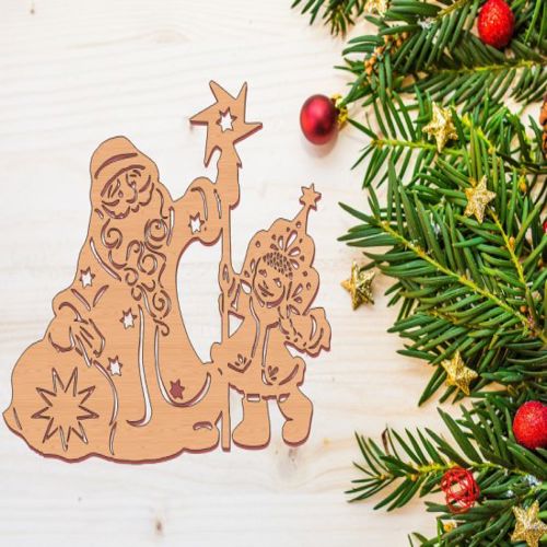 طرح بابا نوئل با ملکه برش لیزری - santa claus with queen laser cut ve - برای دستگاه CNC چوب و لیزر (سی ان سی)