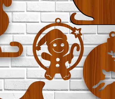 طرح آدمک نان زنجبیلی بابا درخت کریسمس تزئین برش لیزری - santa gingerbread man christmas tree decoration laser cut ve - برای دستگاه CNC چوب و لیزر (سی ان سی)
