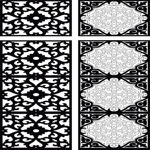 طرح مجموعه طرح‌های جداکننده درز گل گریل برای برش لیزری - separator seamless floral grill designs set for laser cutting - برای دستگاه CNC چوب و لیزر (سی ان سی)