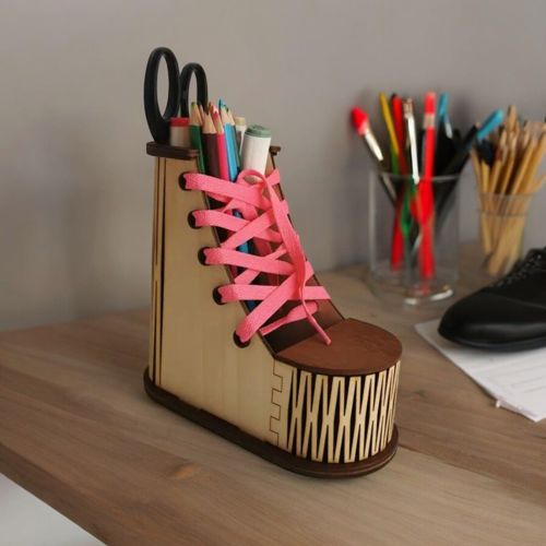 طرح میز کشویی کفش شکل لوازم جانبی برش لیزری - shoe shape desk accessories organizer laser cut ve - برای دستگاه CNC چوب و لیزر (سی ان سی)