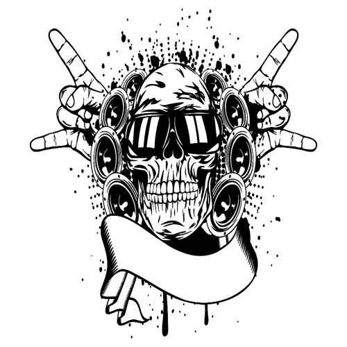 طرح جمجمه در عینک آفتابی و هندزفری - skull in sunglasses and hand - برای دستگاه CNC چوب و لیزر (سی ان سی)