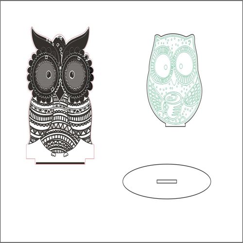 طرح جغد خواب‌آلود چشم خواب‌آلود چراغ شب قالب - sleepy eyed owl night light template ve - برای دستگاه CNC چوب و لیزر (سی ان سی)