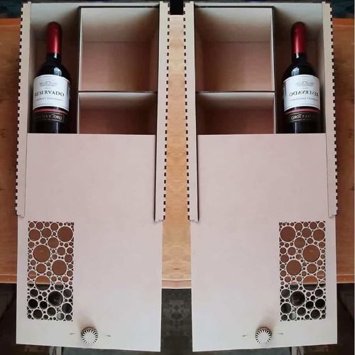 طرح جعبه بطری نوشابه با محفظه های برش لیزری - slide top wine bottle box with compartments laser cut ve - برای دستگاه CNC چوب و لیزر (سی ان سی)