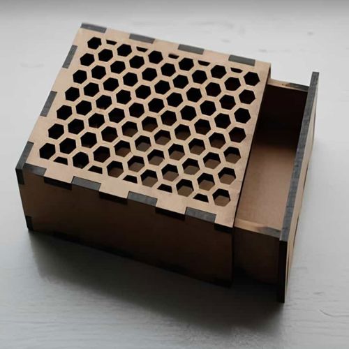 طرح جعبه کشویی با طرح لانه زنبوری برش خورده لیزری - sliding box with honeycomb cutout pattern laser cut ve - برای دستگاه CNC چوب و لیزر (سی ان سی)