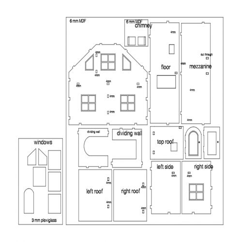 طرح خانه عروسک کوچک اره منبت کاری اره مویی - small doll house jigsaw puzzle - برای دستگاه CNC چوب و لیزر (سی ان سی)